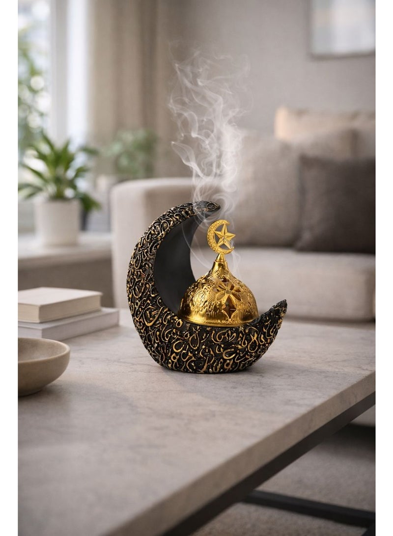 Home Care Luxury Crescent Moon Incense Burner with Gold Dome| Islamic Home Decor (Black & Gold) - Image 4